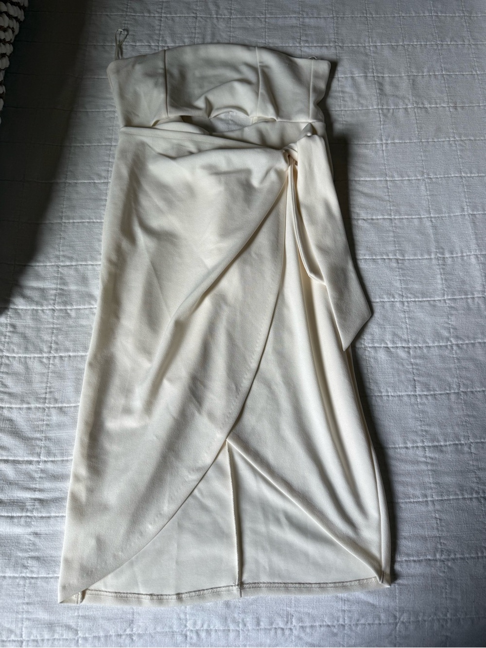 Express Ivory Strapless Wrap Midi Dress with Side Tie